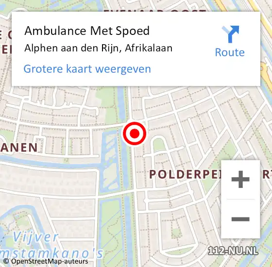 Locatie op kaart van de 112 melding: Ambulance Met Spoed Naar Alphen aan den Rijn, Afrikalaan op 19 juli 2024 23:01