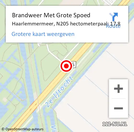 Locatie op kaart van de 112 melding: Brandweer Met Grote Spoed Naar Haarlemmermeer, N205 hectometerpaal: 17,8 op 19 juli 2024 23:07