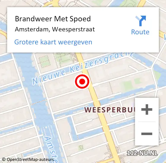 Locatie op kaart van de 112 melding: Brandweer Met Spoed Naar Amsterdam, Weesperstraat op 19 juli 2024 23:19