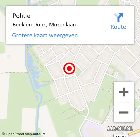 Locatie op kaart van de 112 melding: Politie Beek en Donk, Muzenlaan op 19 juli 2024 23:30