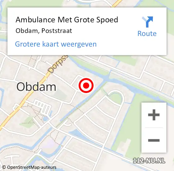 Locatie op kaart van de 112 melding: Ambulance Met Grote Spoed Naar Obdam, Poststraat op 19 juli 2024 23:31