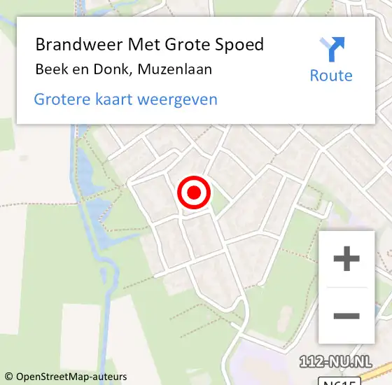 Locatie op kaart van de 112 melding: Brandweer Met Grote Spoed Naar Beek en Donk, Muzenlaan op 19 juli 2024 23:33