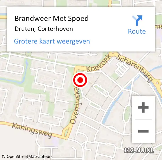 Locatie op kaart van de 112 melding: Brandweer Met Spoed Naar Druten, Corterhoven op 19 juli 2024 23:43