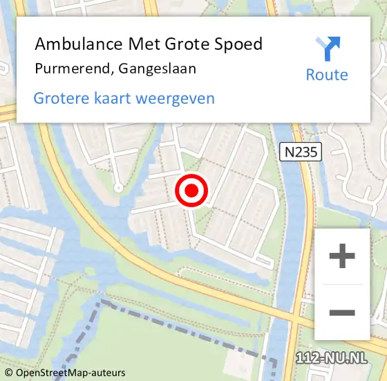 Locatie op kaart van de 112 melding: Ambulance Met Grote Spoed Naar Purmerend, Gangeslaan op 19 juli 2024 23:44