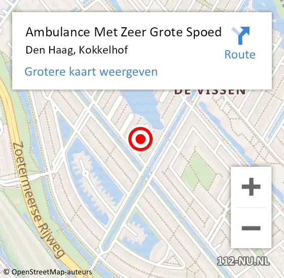 Locatie op kaart van de 112 melding: Ambulance Met Zeer Grote Spoed Naar Den Haag, Kokkelhof op 19 juli 2024 23:48