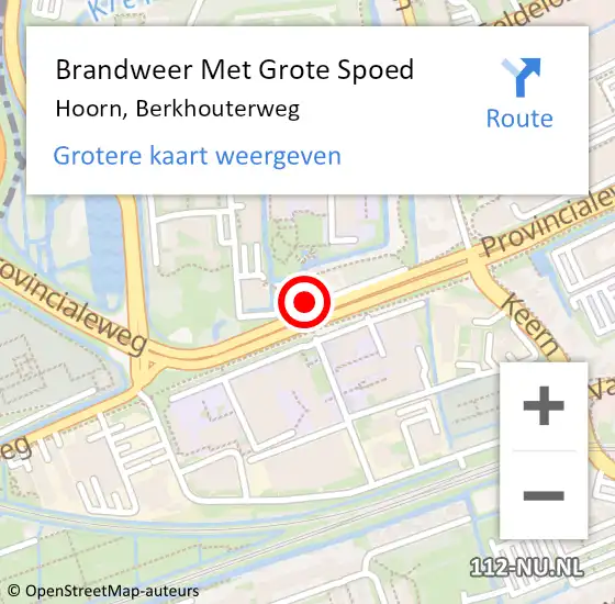 Locatie op kaart van de 112 melding: Brandweer Met Grote Spoed Naar Hoorn, Berkhouterweg op 19 juli 2024 23:49