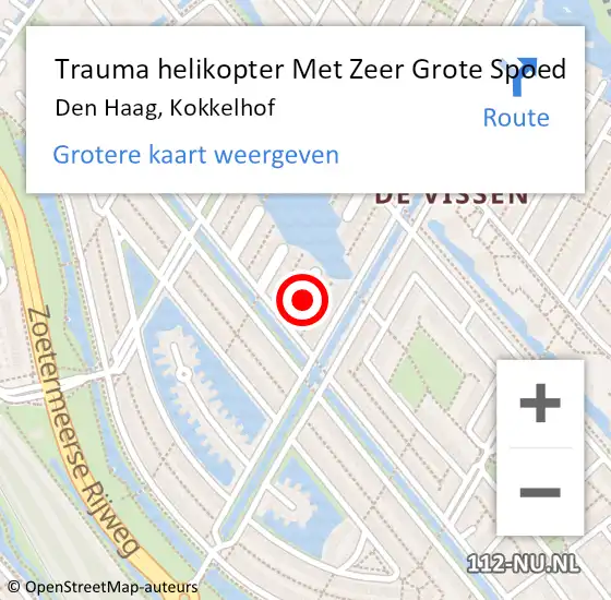 Locatie op kaart van de 112 melding: Trauma helikopter Met Zeer Grote Spoed Naar Den Haag, Kokkelhof op 19 juli 2024 23:50