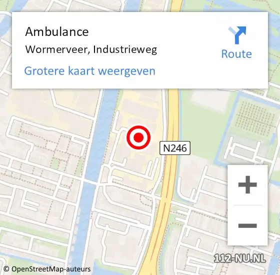 Locatie op kaart van de 112 melding: Ambulance Wormerveer, Industrieweg op 20 juli 2024 00:00