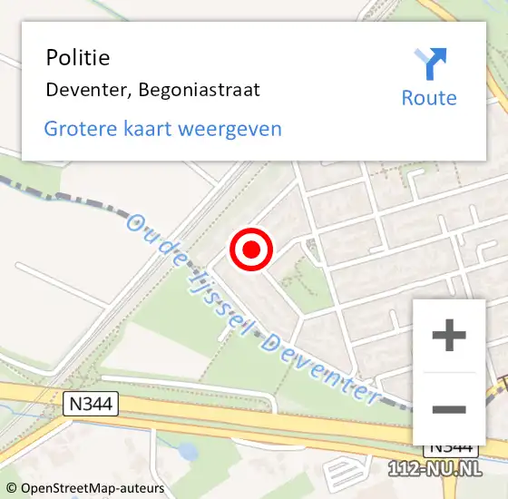 Locatie op kaart van de 112 melding: Politie Deventer, Begoniastraat op 20 juli 2024 00:04