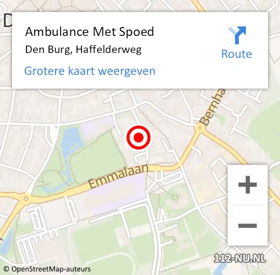 Locatie op kaart van de 112 melding: Ambulance Met Spoed Naar Den Burg, Haffelderweg op 20 juli 2024 00:56