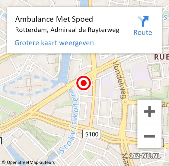 Locatie op kaart van de 112 melding: Ambulance Met Spoed Naar Rotterdam, Admiraal de Ruyterweg op 20 juli 2024 01:51