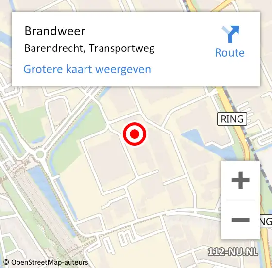 Locatie op kaart van de 112 melding: Brandweer Barendrecht, Transportweg op 20 juli 2024 02:55