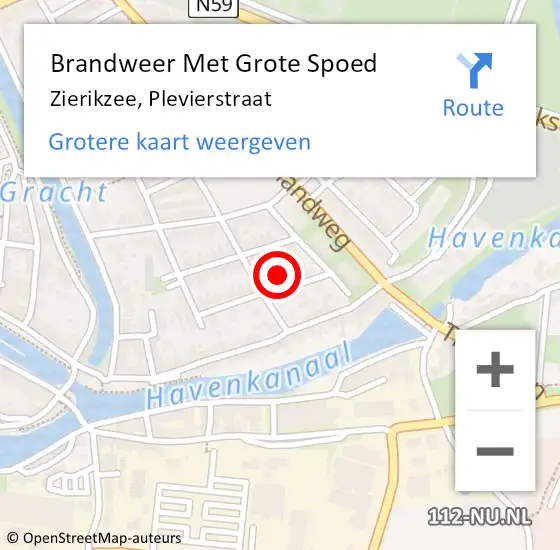 Locatie op kaart van de 112 melding: Brandweer Met Grote Spoed Naar Zierikzee, Plevierstraat op 20 juli 2024 03:08