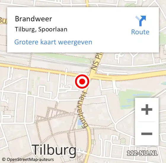 Locatie op kaart van de 112 melding: Brandweer Tilburg, Spoorlaan op 20 juli 2024 03:30