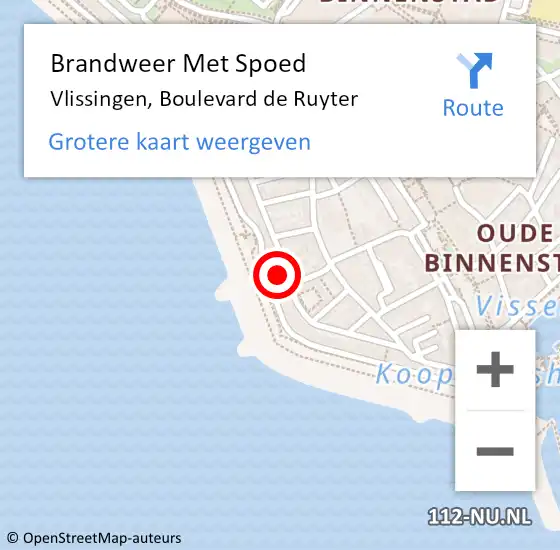 Locatie op kaart van de 112 melding: Brandweer Met Spoed Naar Vlissingen, Boulevard de Ruyter op 20 juli 2024 03:42