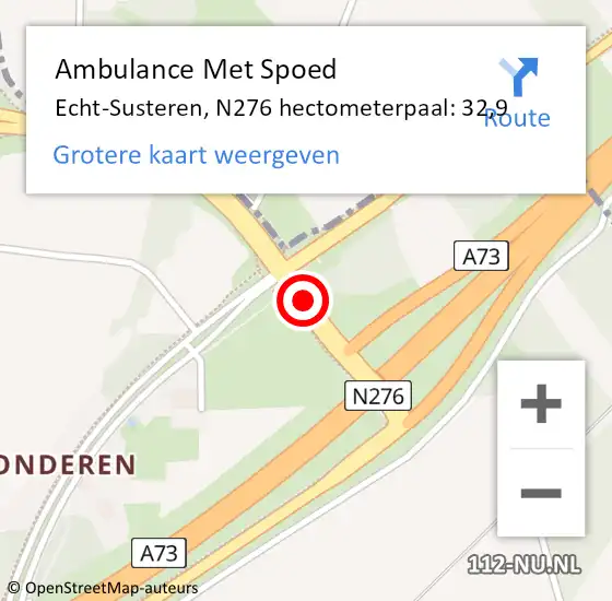 Locatie op kaart van de 112 melding: Ambulance Met Spoed Naar Echt-Susteren, N276 hectometerpaal: 32,9 op 20 juli 2024 04:41