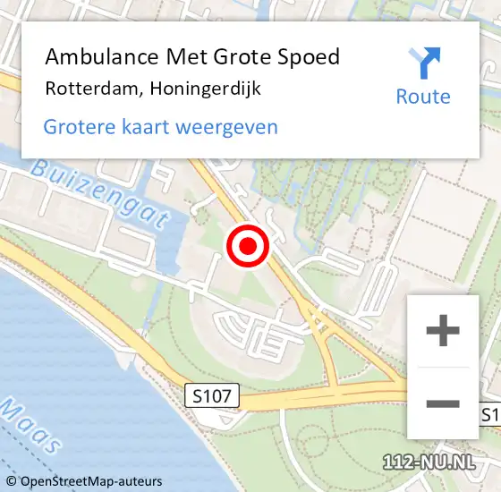 Locatie op kaart van de 112 melding: Ambulance Met Grote Spoed Naar Rotterdam, Honingerdijk op 20 juli 2024 05:12