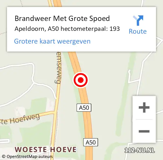 Locatie op kaart van de 112 melding: Brandweer Met Grote Spoed Naar Apeldoorn, A50 hectometerpaal: 193 op 20 juli 2024 06:23
