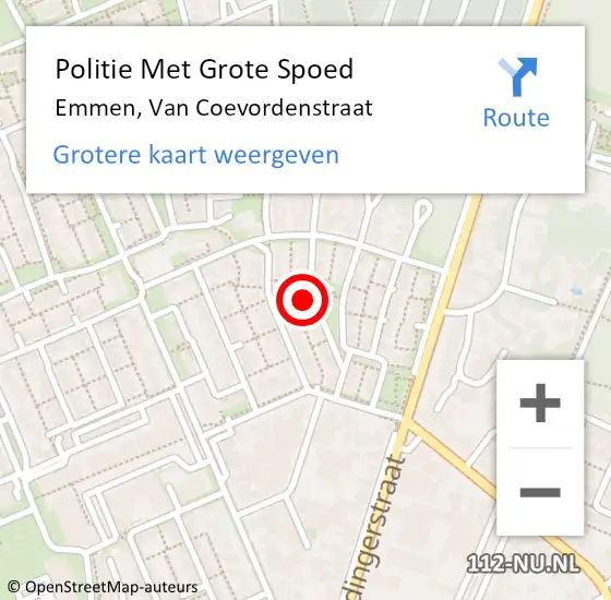 Locatie op kaart van de 112 melding: Politie Met Grote Spoed Naar Emmen, Van Coevordenstraat op 20 juli 2024 07:10