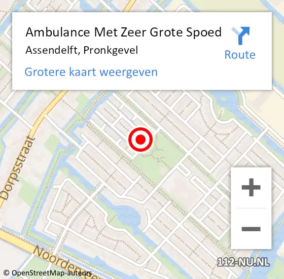 Locatie op kaart van de 112 melding: Ambulance Met Zeer Grote Spoed Naar Assendelft, Pronkgevel op 20 juli 2024 07:58