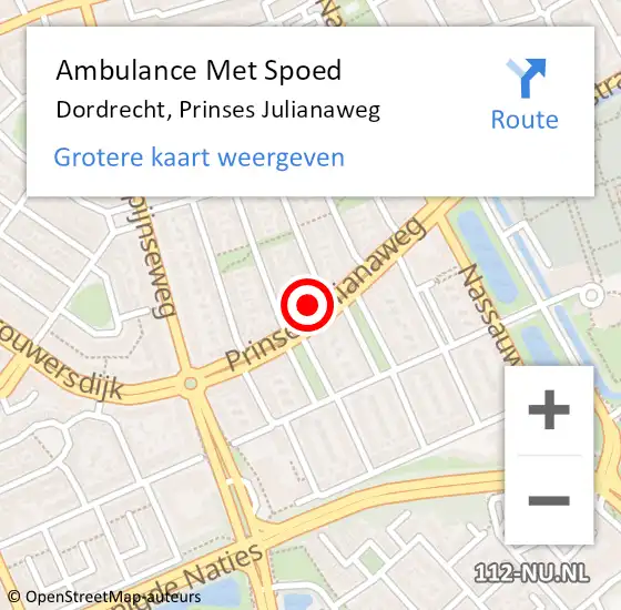 Locatie op kaart van de 112 melding: Ambulance Met Spoed Naar Dordrecht, Prinses Julianaweg op 20 juli 2024 09:01