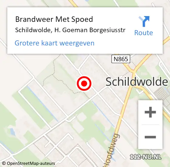 Locatie op kaart van de 112 melding: Brandweer Met Spoed Naar Schildwolde, H. Goeman Borgesiusstr op 20 juli 2024 09:07