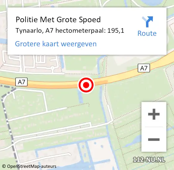 Locatie op kaart van de 112 melding: Politie Met Grote Spoed Naar Tynaarlo, A7 hectometerpaal: 195,1 op 20 juli 2024 09:28