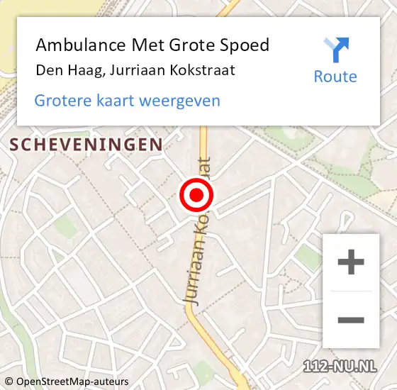 Locatie op kaart van de 112 melding: Ambulance Met Grote Spoed Naar Den Haag, Jurriaan Kokstraat op 20 juli 2024 09:30