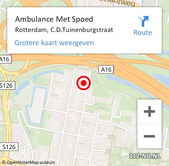 Locatie op kaart van de 112 melding: Ambulance Met Spoed Naar Rotterdam, C.D.Tuinenburgstraat op 20 juli 2024 10:12