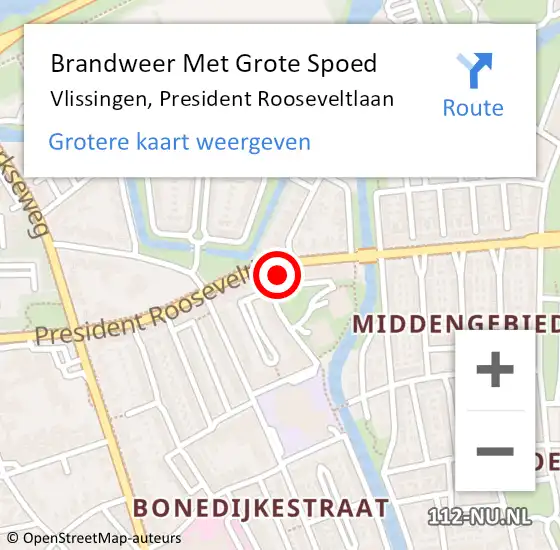 Locatie op kaart van de 112 melding: Brandweer Met Grote Spoed Naar Vlissingen, President Rooseveltlaan op 20 juli 2024 10:14