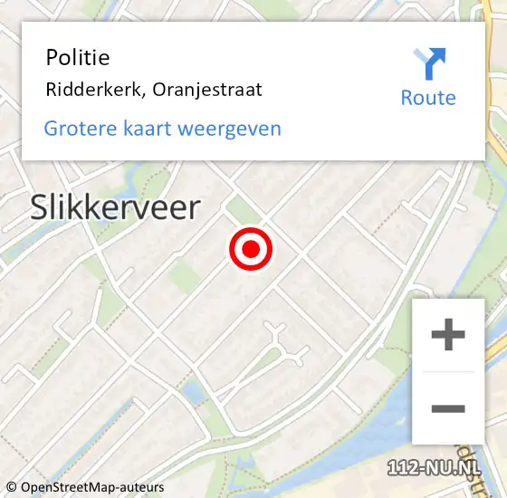 Locatie op kaart van de 112 melding: Politie Ridderkerk, Oranjestraat op 20 juli 2024 10:20