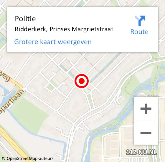 Locatie op kaart van de 112 melding: Politie Ridderkerk, Prinses Margrietstraat op 20 juli 2024 10:21