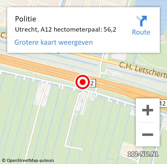 Locatie op kaart van de 112 melding: Politie Utrecht, A12 hectometerpaal: 56,2 op 20 juli 2024 10:27