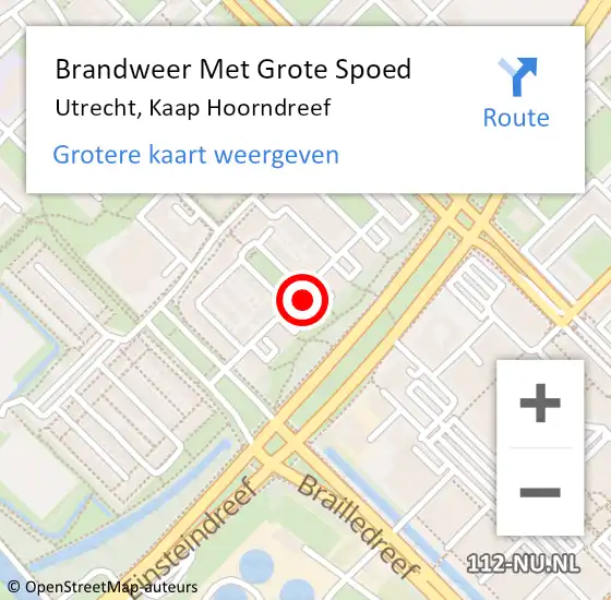 Locatie op kaart van de 112 melding: Brandweer Met Grote Spoed Naar Utrecht, Kaap Hoorndreef op 20 juli 2024 10:44