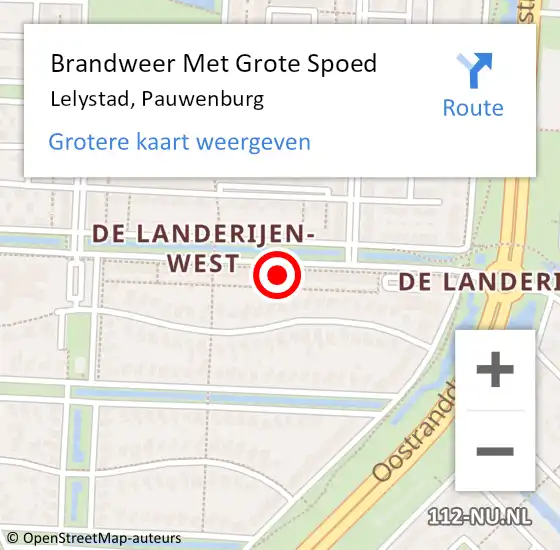 Locatie op kaart van de 112 melding: Brandweer Met Grote Spoed Naar Lelystad, Pauwenburg op 20 juli 2024 11:08