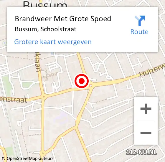 Locatie op kaart van de 112 melding: Brandweer Met Grote Spoed Naar Bussum, Schoolstraat op 20 juli 2024 11:09