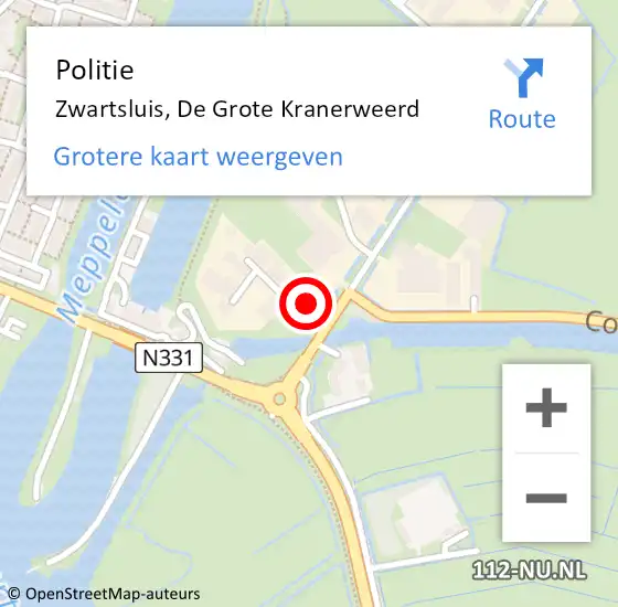 Locatie op kaart van de 112 melding: Politie Zwartsluis, De Grote Kranerweerd op 20 juli 2024 11:15