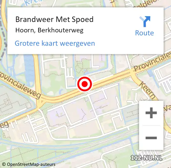 Locatie op kaart van de 112 melding: Brandweer Met Spoed Naar Hoorn, Berkhouterweg op 20 juli 2024 11:19