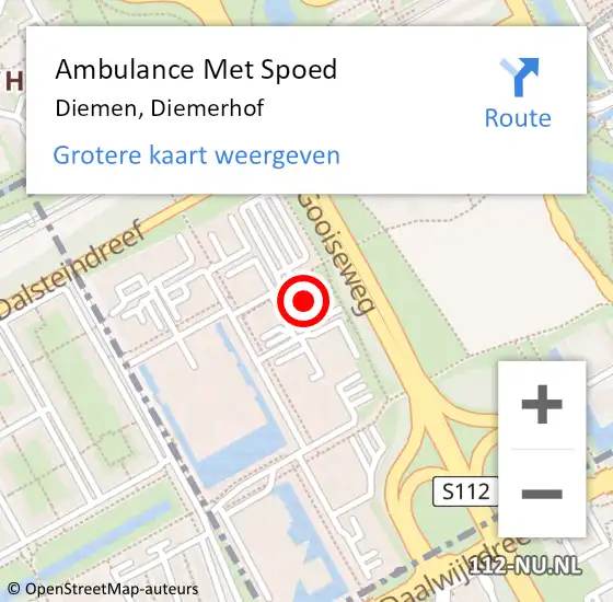 Locatie op kaart van de 112 melding: Ambulance Met Spoed Naar Diemen, Diemerhof op 20 juli 2024 11:22