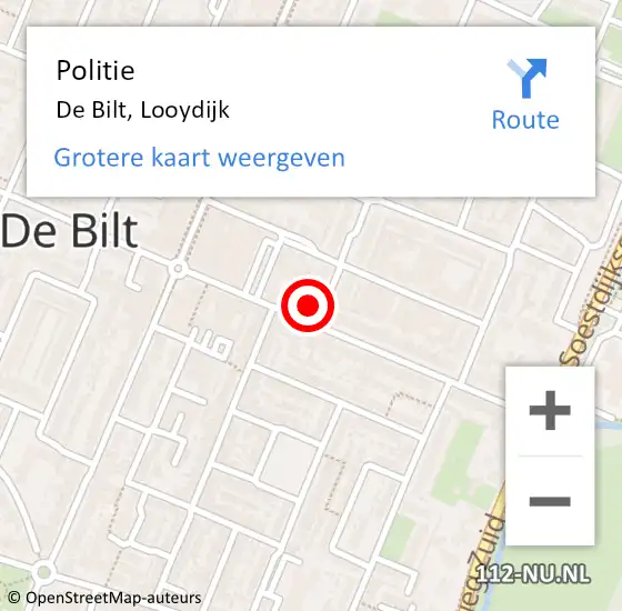 Locatie op kaart van de 112 melding: Politie De Bilt, Looydijk op 20 juli 2024 11:46