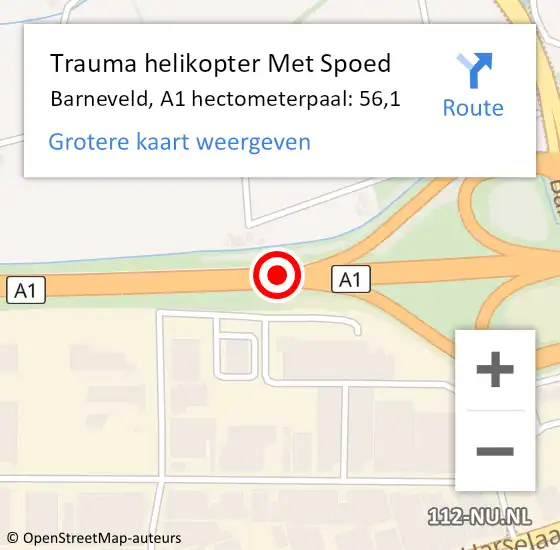 Locatie op kaart van de 112 melding: Trauma helikopter Met Spoed Naar Barneveld, A1 hectometerpaal: 56,1 op 20 juli 2024 11:53