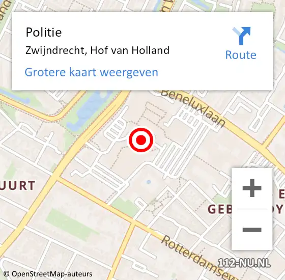 Locatie op kaart van de 112 melding: Politie Zwijndrecht, Hof van Holland op 20 juli 2024 12:09