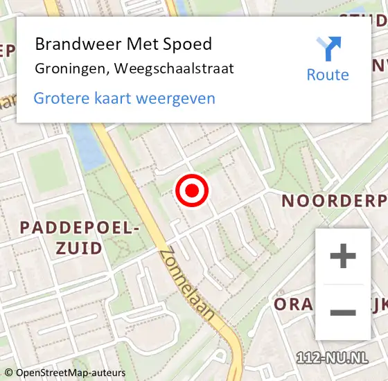 Locatie op kaart van de 112 melding: Brandweer Met Spoed Naar Groningen, Weegschaalstraat op 20 juli 2024 12:30