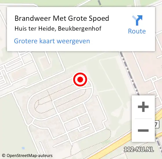 Locatie op kaart van de 112 melding: Brandweer Met Grote Spoed Naar Huis ter Heide, Beukbergenhof op 20 juli 2024 12:31