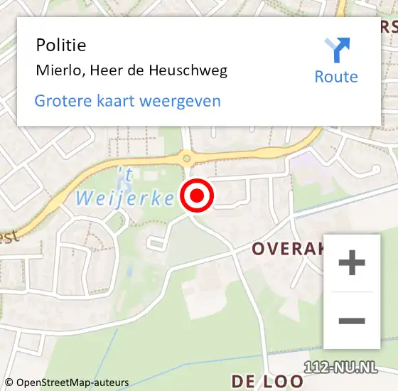 Locatie op kaart van de 112 melding: Politie Mierlo, Heer de Heuschweg op 20 juli 2024 12:33