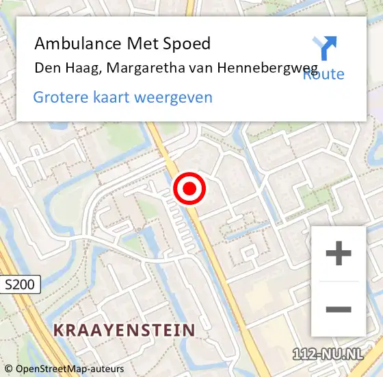 Locatie op kaart van de 112 melding: Ambulance Met Spoed Naar Den Haag, Margaretha van Hennebergweg op 20 juli 2024 12:42