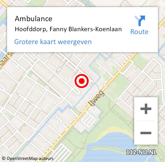 Locatie op kaart van de 112 melding: Ambulance Hoofddorp, Fanny Blankers-Koenlaan op 20 juli 2024 13:00