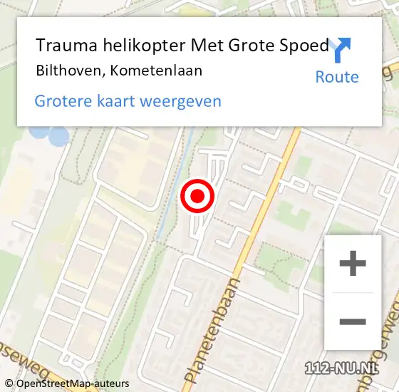 Locatie op kaart van de 112 melding: Trauma helikopter Met Grote Spoed Naar Bilthoven, Kometenlaan op 20 juli 2024 13:13