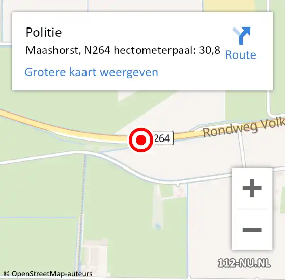 Locatie op kaart van de 112 melding: Politie Maashorst, N264 hectometerpaal: 30,8 op 20 juli 2024 13:16