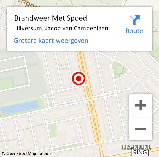 Locatie op kaart van de 112 melding: Brandweer Met Spoed Naar Hilversum, Jacob van Campenlaan op 20 juli 2024 13:18